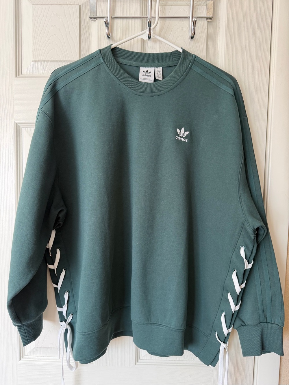 adidas Women's Lace-Up Crewneck Sweatshirt - Teal Green